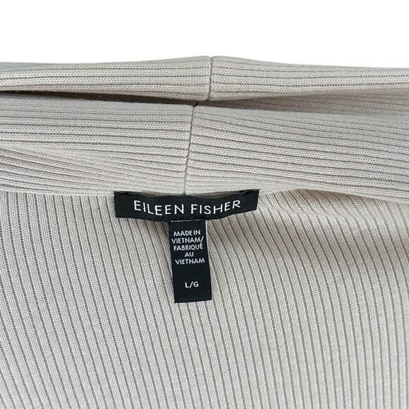 EILEEN FISHER Cream Neutral Ribbed Knit Short Sleeve Open Cardigan Sweater Large - Picture 5 of 5